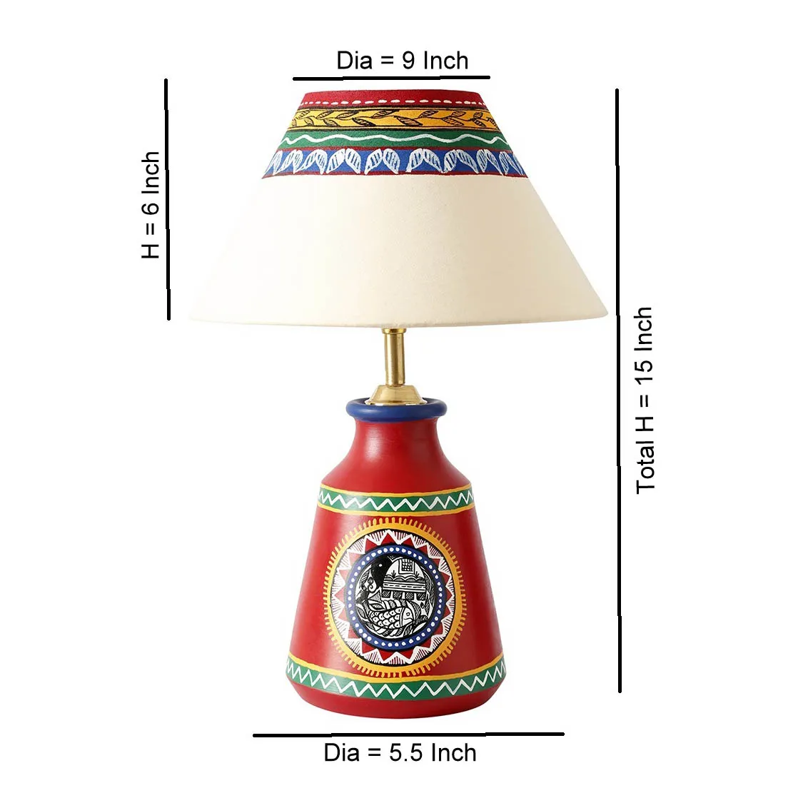 Handcrafted Terracotta Table Lamp with Colorful Tribal Art