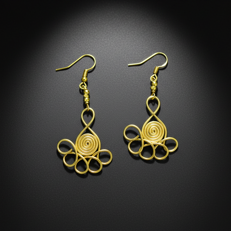 Dhokra Spiral Floral Earrings – Antique Gold