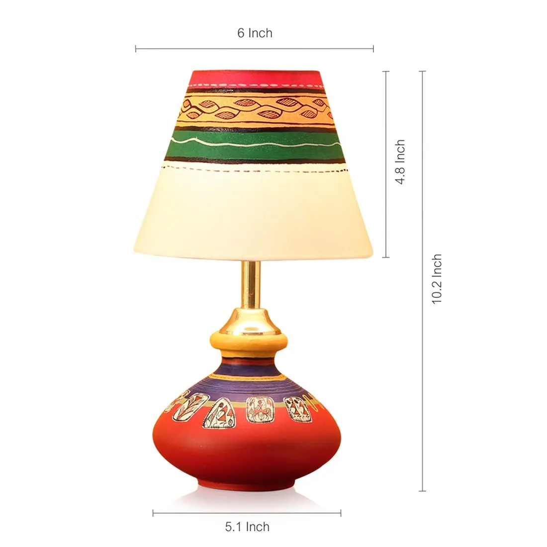 Handcrafted Terracotta Table Lamp with Multicolor Tribal Motifs