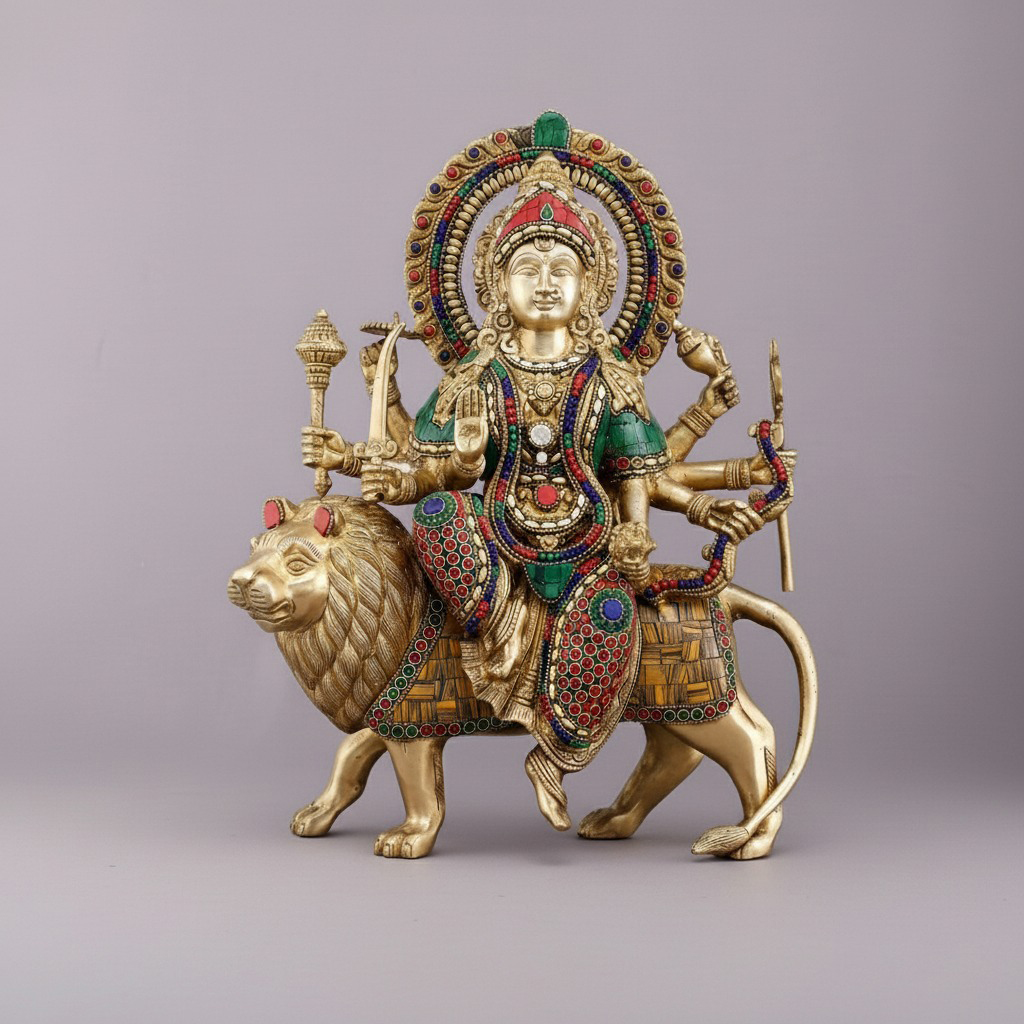 Brass Durga Idol with Meenakari Work