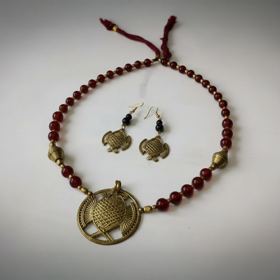 Fish Design Brass Pendant Necklace Set