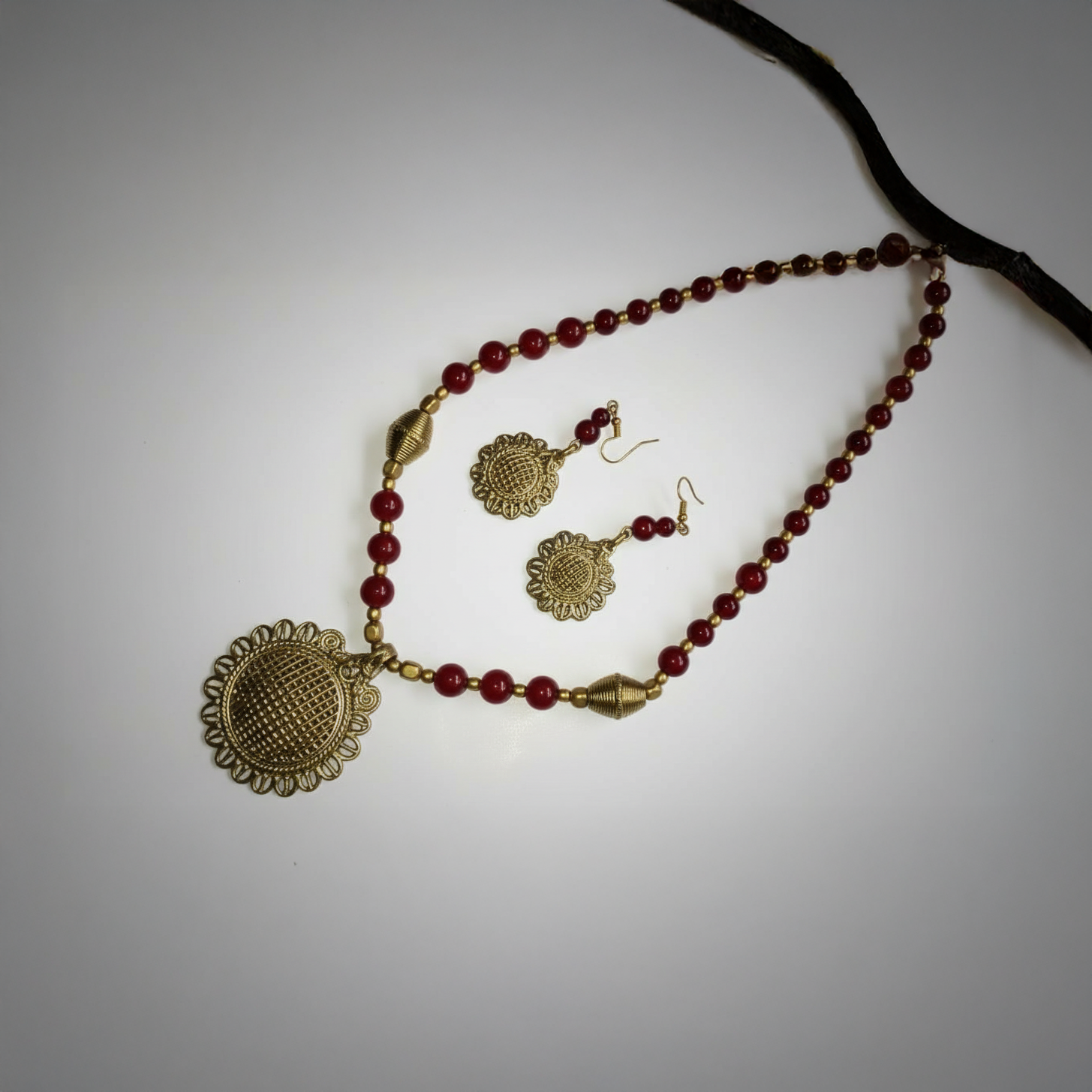 Sun Motif Brass Necklace Set