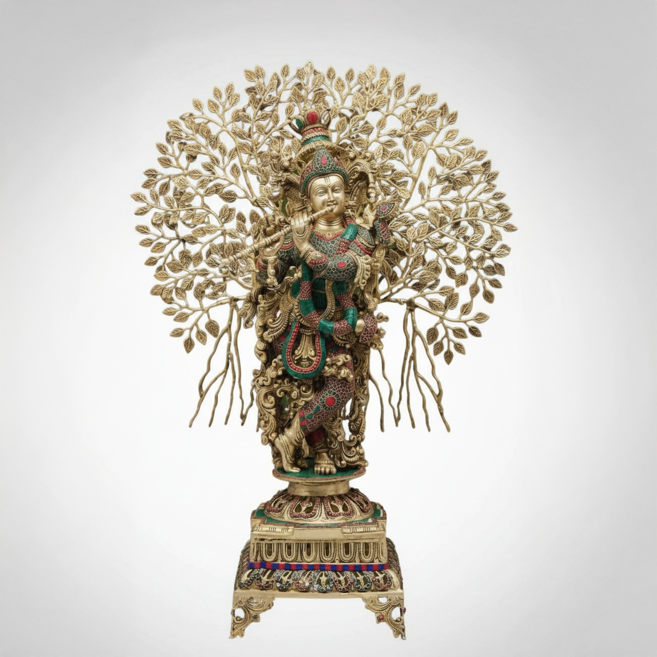 Krishna Brass Idol with Tree of Life