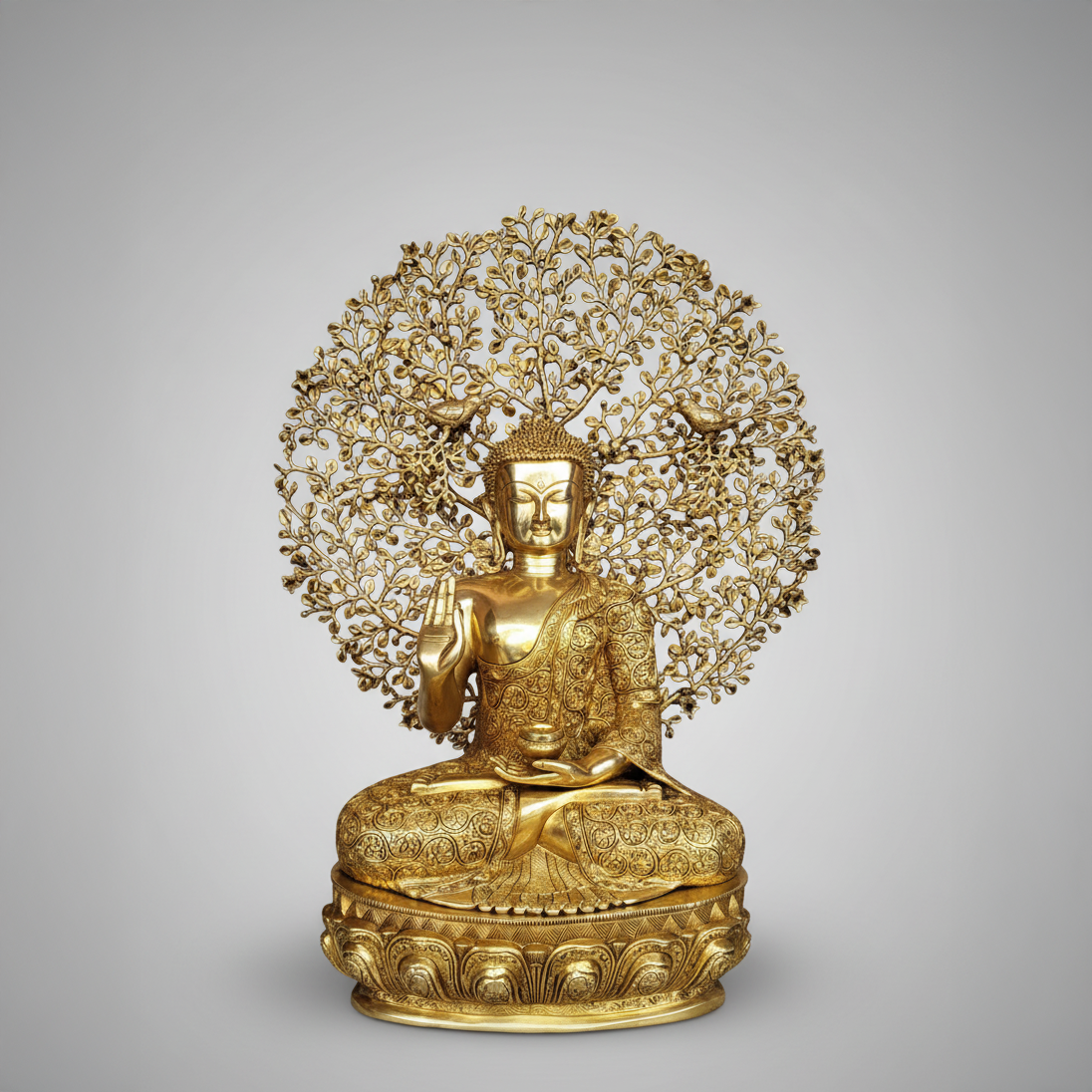Golden Buddha Idol under Bodhi Tree
