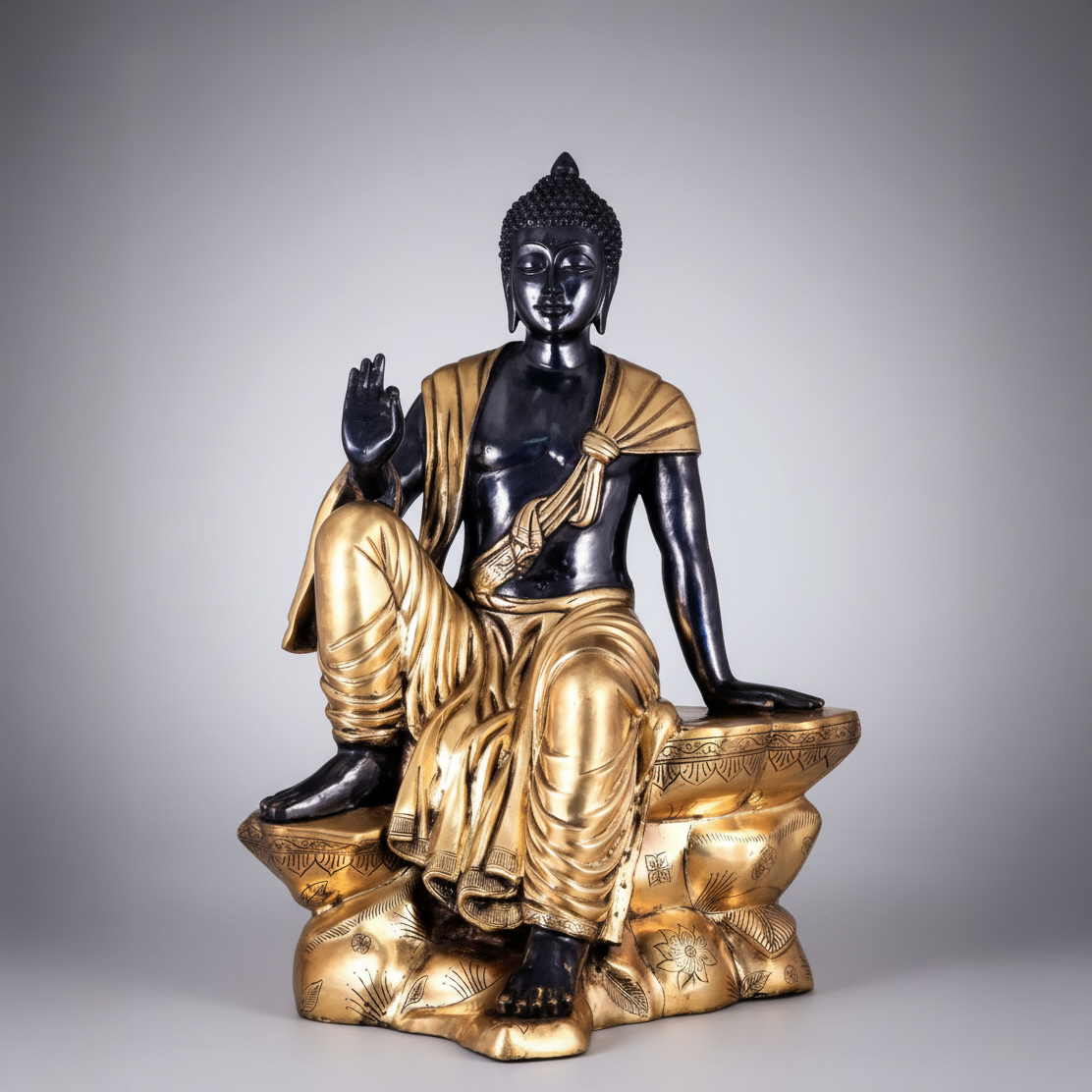 Black and Gold Sitting Buddha Idol