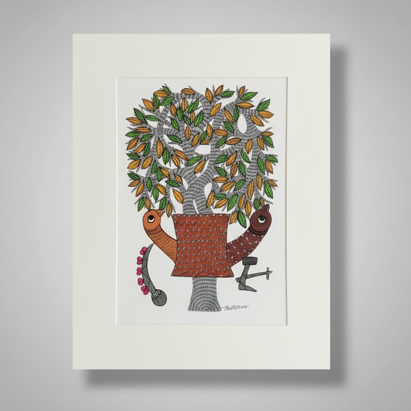 Gond Painting – Birds and Tree Harmony