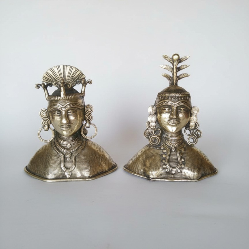 Dhokra Brass Tribal Couple Busts – Heritage Pair
