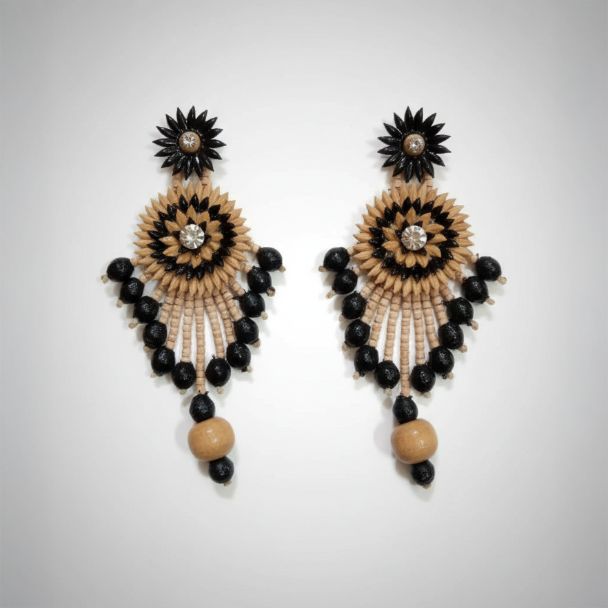 Black and Beige Paddy Earrings
