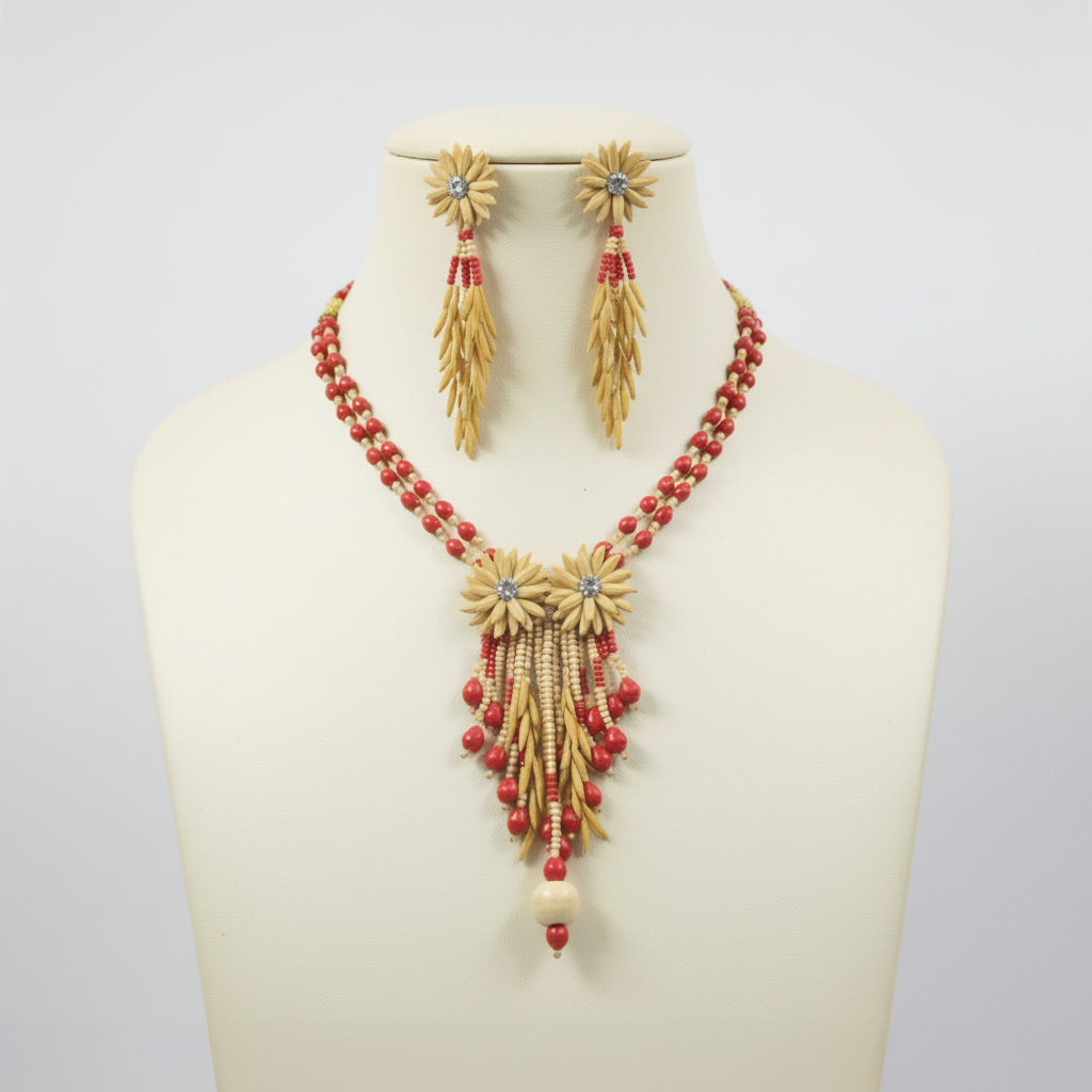 Red Beaded Paddy Necklace Set