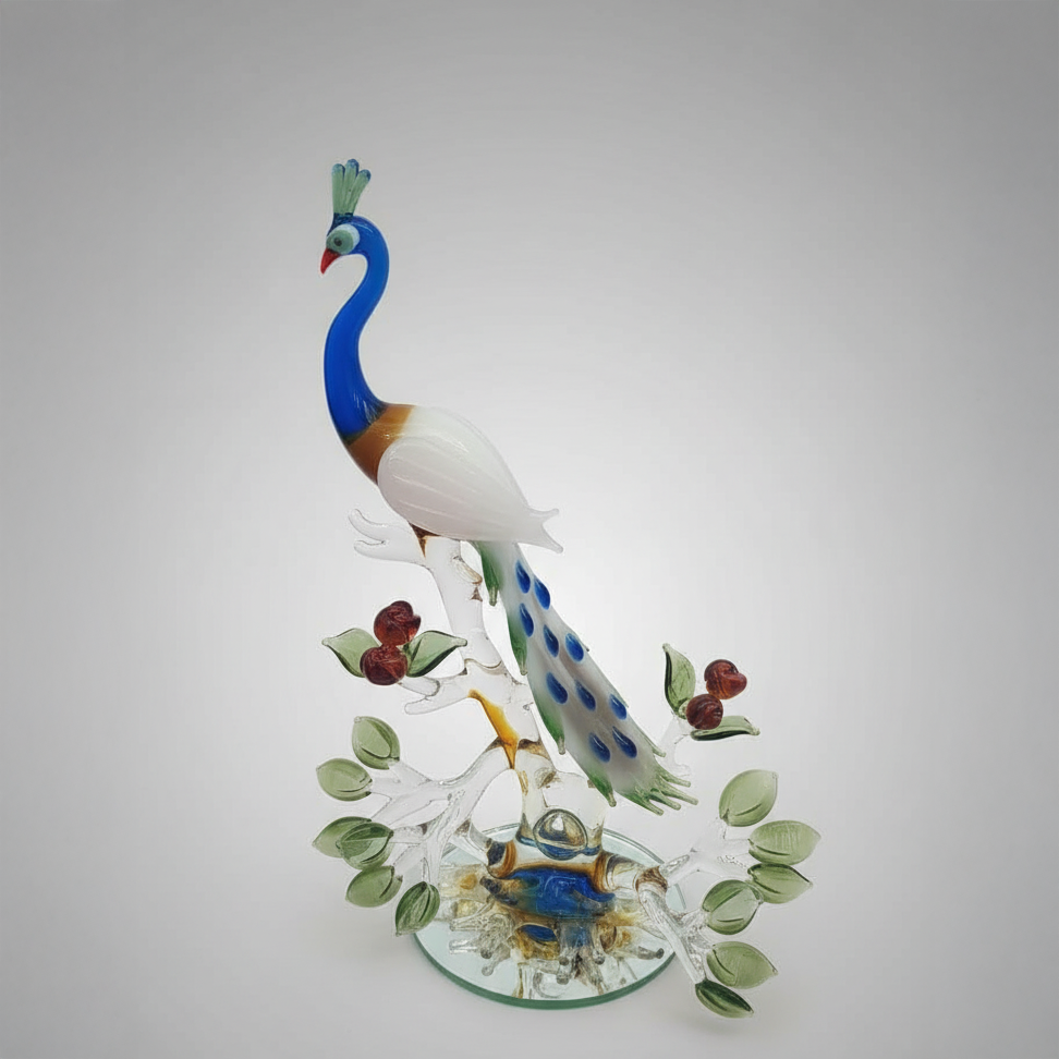 Blue Peacock Glass Sculpture