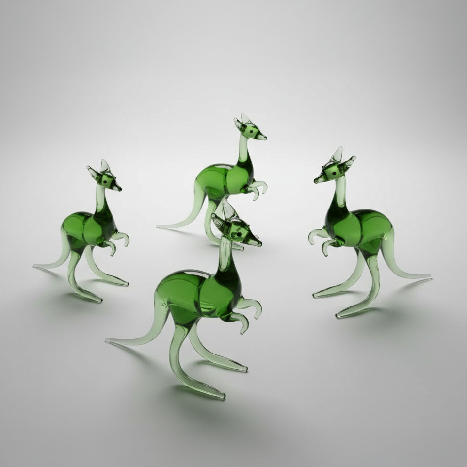 Green Kangaroo Glass Figurine Set