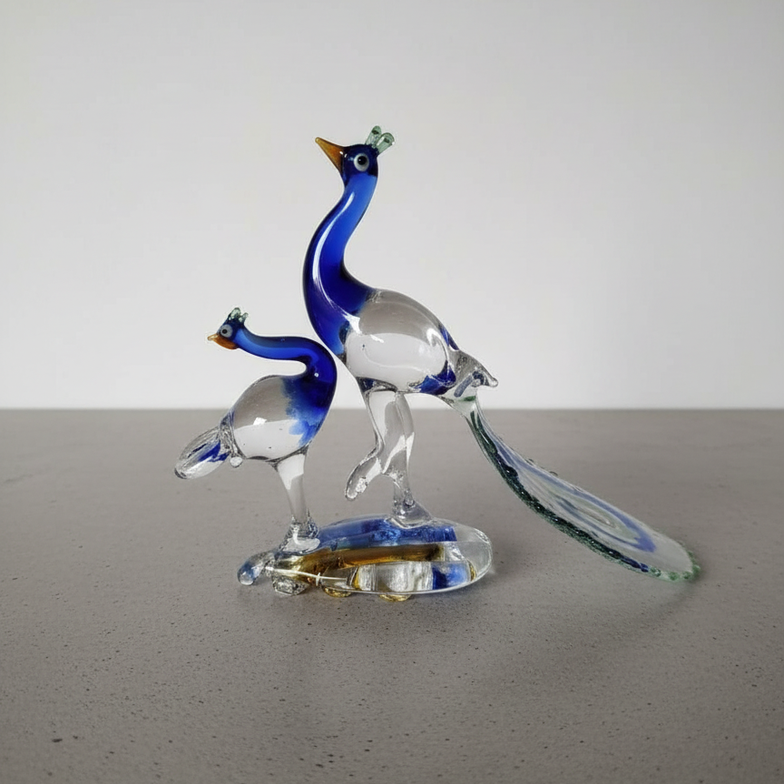 Blue Peacock Glass Figurine