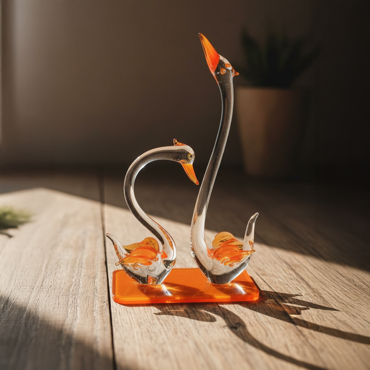 Amber Swan Glass Figurine