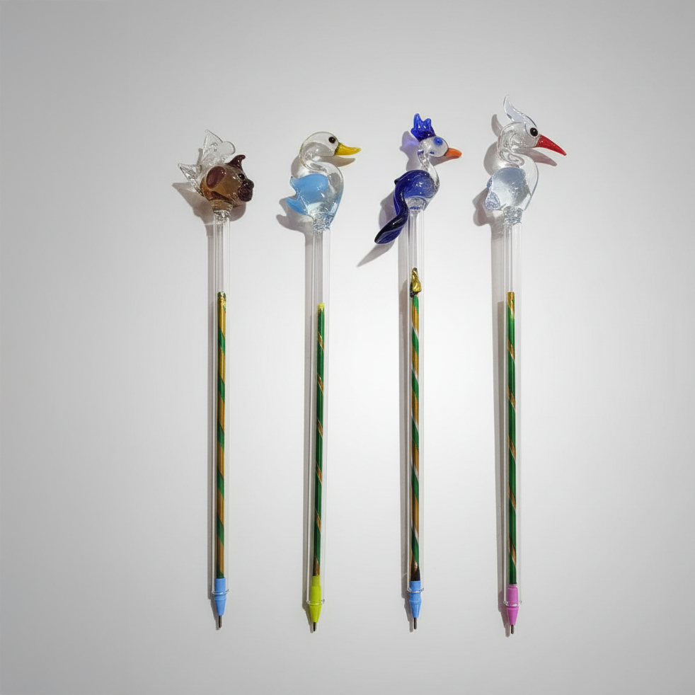 Bird-Themed Glass Pen Set