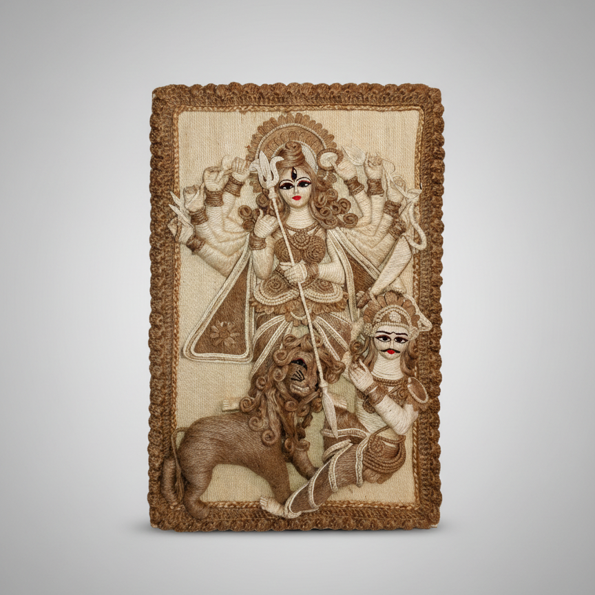 Handmade Jute Thread Art – Goddess Durga Frame