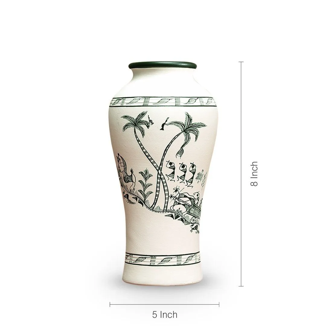 Handcrafted Terracotta Vase with Traditional Warli Art