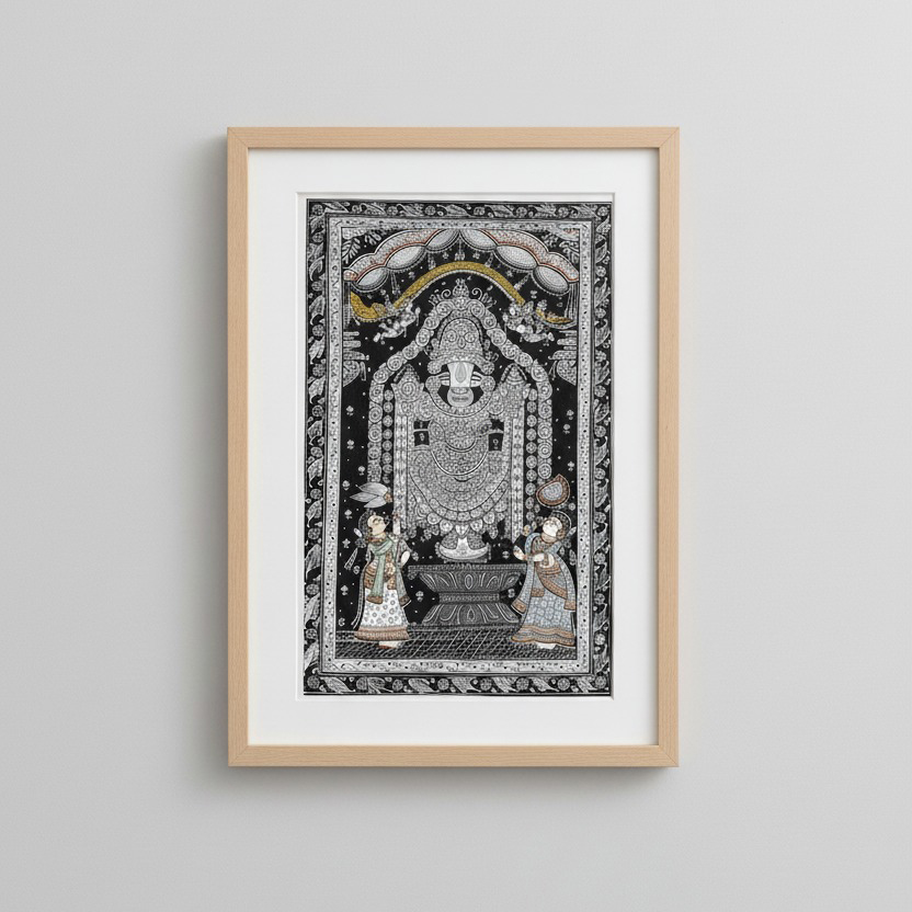 Monochrome Pattachitra – Lord Jagannath in Sanctum (Framed)
