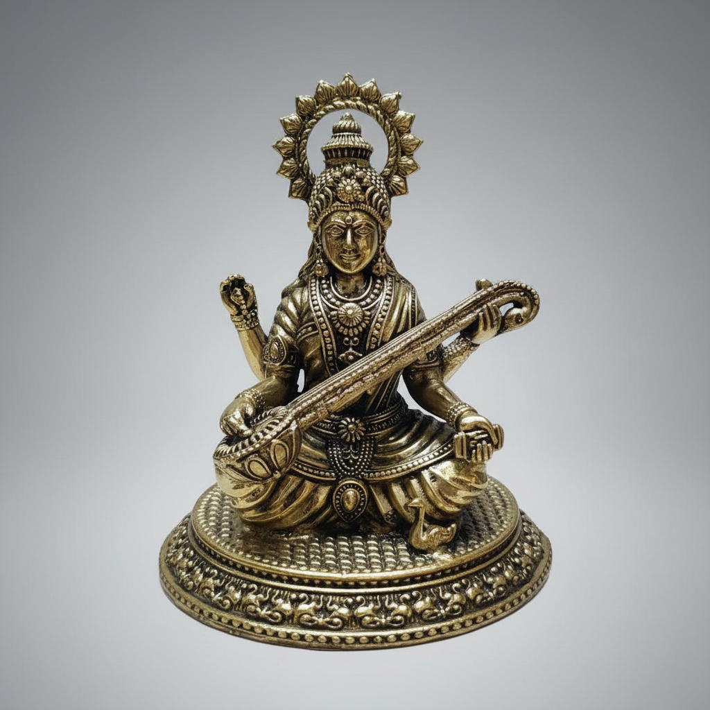 Brass Saraswati on Lotus Idol