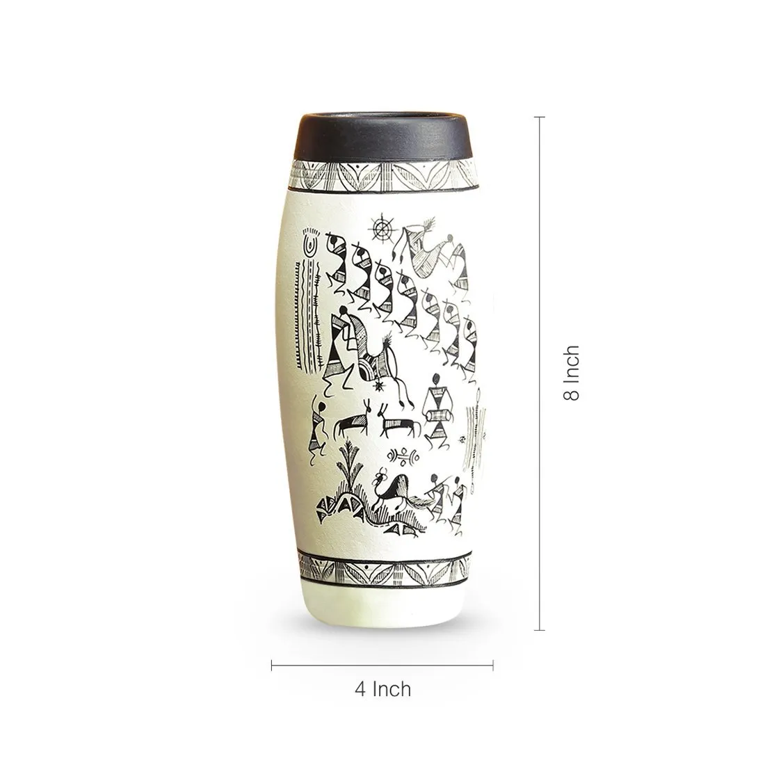 Artisan Terracotta Vase with Warli Folk Tales