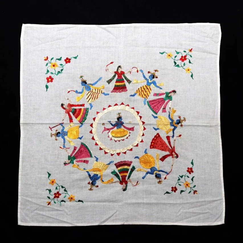 Handcrafted Chamba Rumaal with Krishna Raas Leela Circular Dance Embroidery