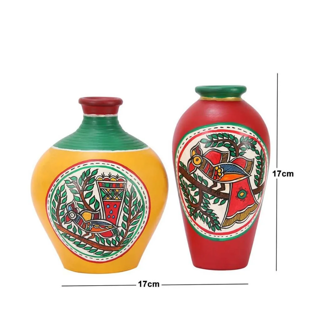 Hand-Painted Terracotta Tribal Vase Set