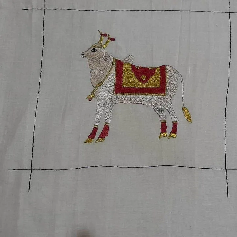 Handcrafted Chamba Rumal with Sacred Cow Embroidery
