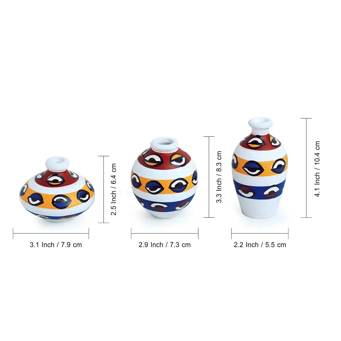 Colorful Hand-Painted Mini Terracotta Vase Set