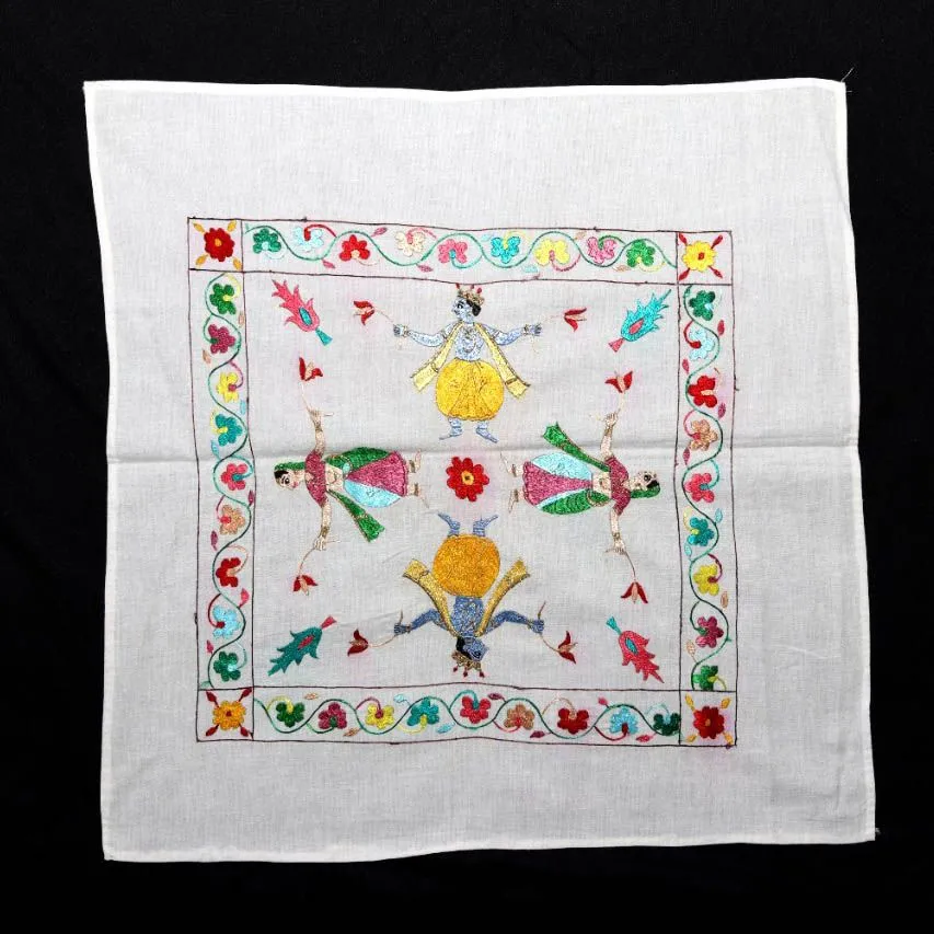 Handcrafted Chamba Rumal with Krishna Raas Leela Embroidery