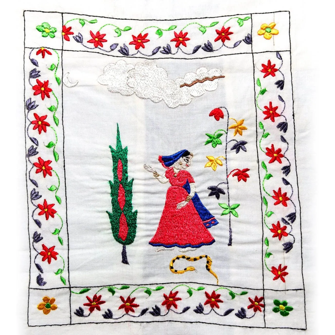 Handcrafted Chamba Rumaal with Village Life Embroidery