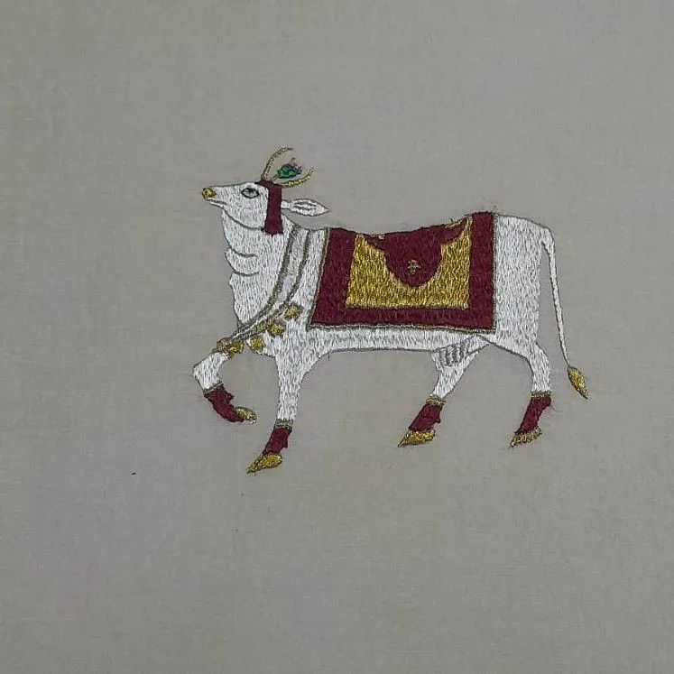Handcrafted Chamba Rumal with Sacred Cow Embroidery