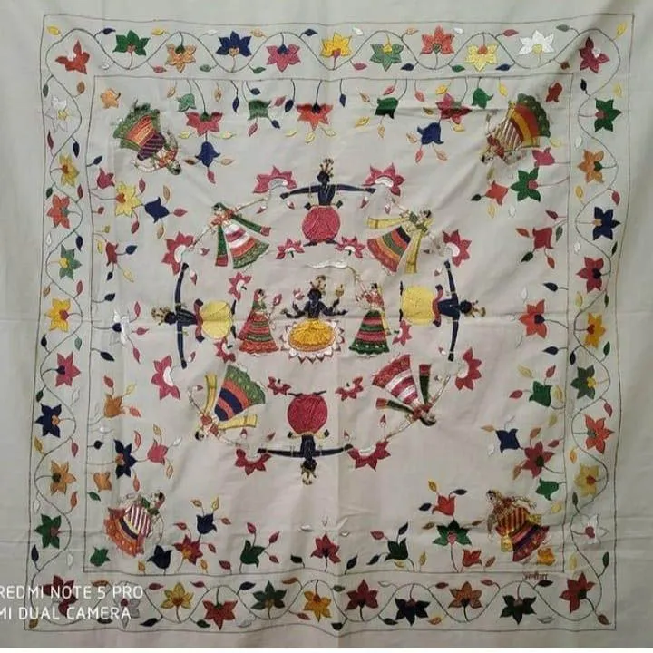 Handcrafted Chamba Rumal with Krishna Raas Leela Embroidery