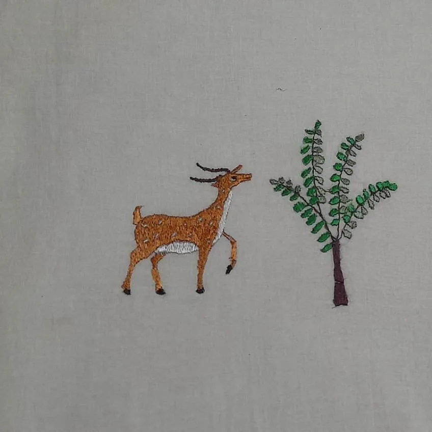 Handcrafted Chamba Rumal with Deer and Tree Embroidery