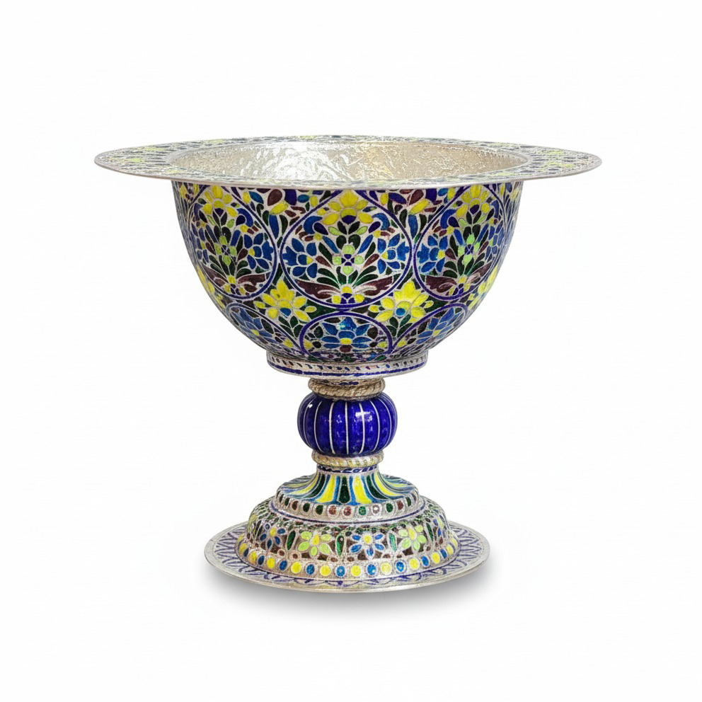 Silver Meenakari Pedestal Bowl