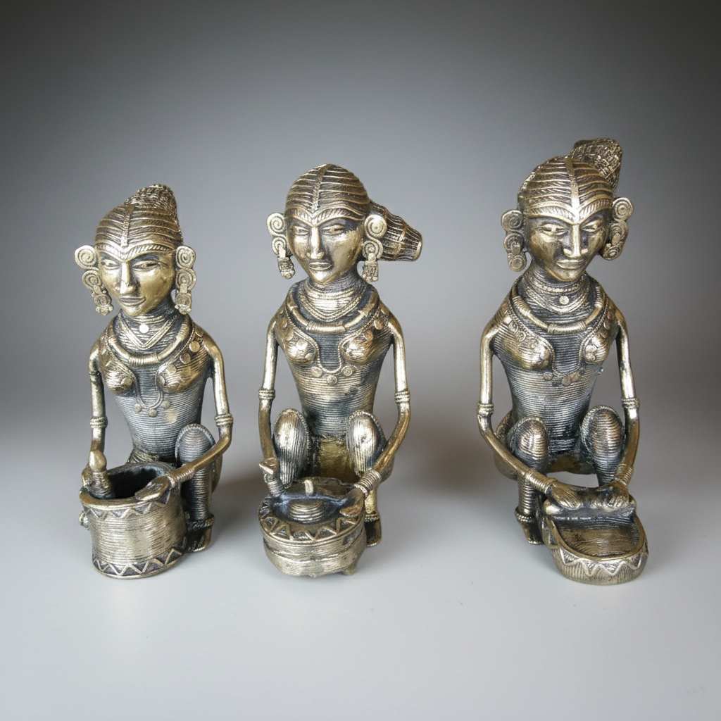 Dokra Tribal Women Figurines Set