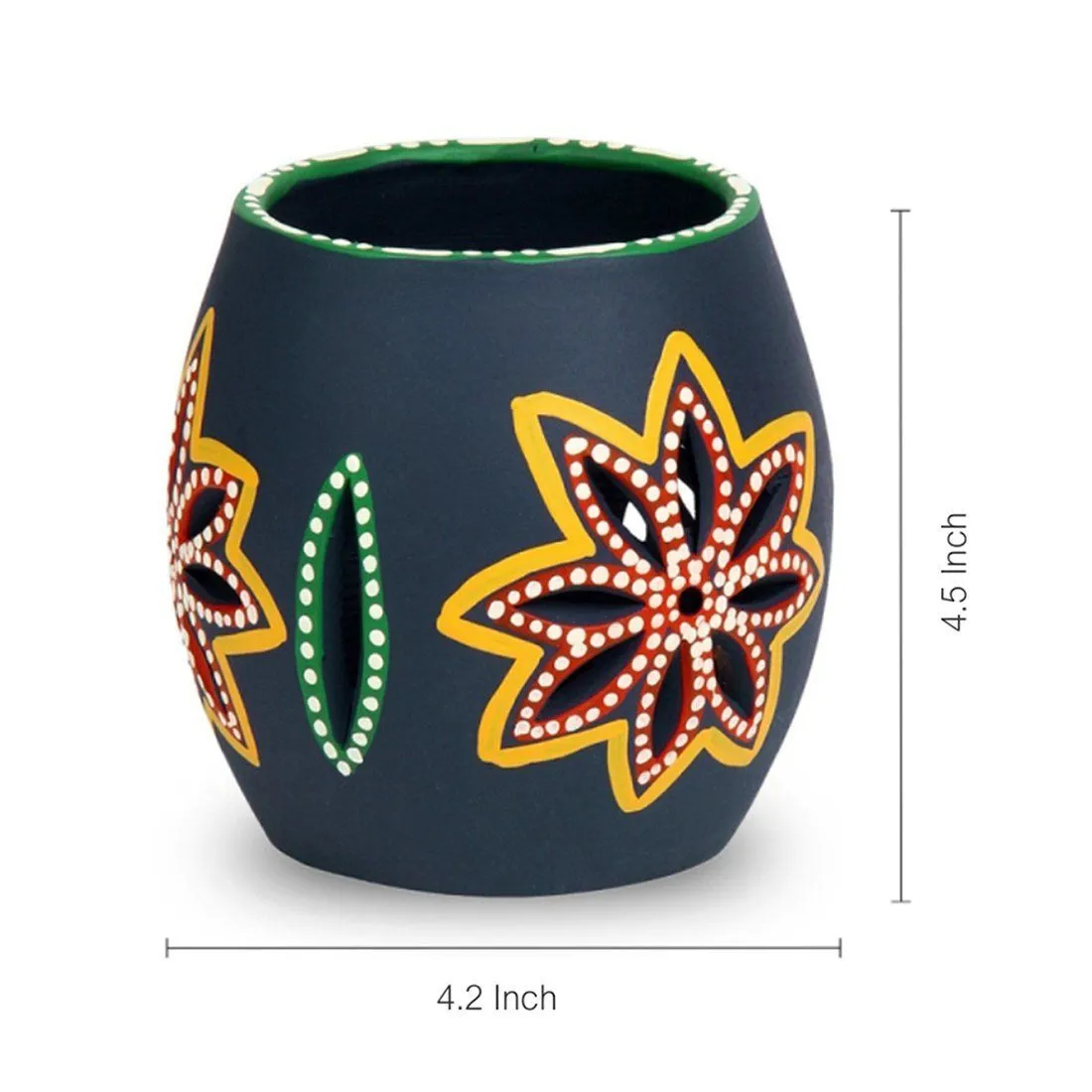 Hand-Painted Floral Design Terracotta Vase